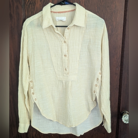 Anthropologie Button Side Striped Textured Shirt, Women's Plus Size Small Cotton - Picture 1 of 8